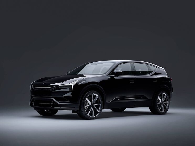 Polestar 3 im Profil - schwarz auf dunklem Hintergrund